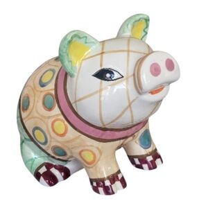 Absolutely Adorable Handpainted Multi Color Polka Dot Ceramic Pig Piggy Bank
